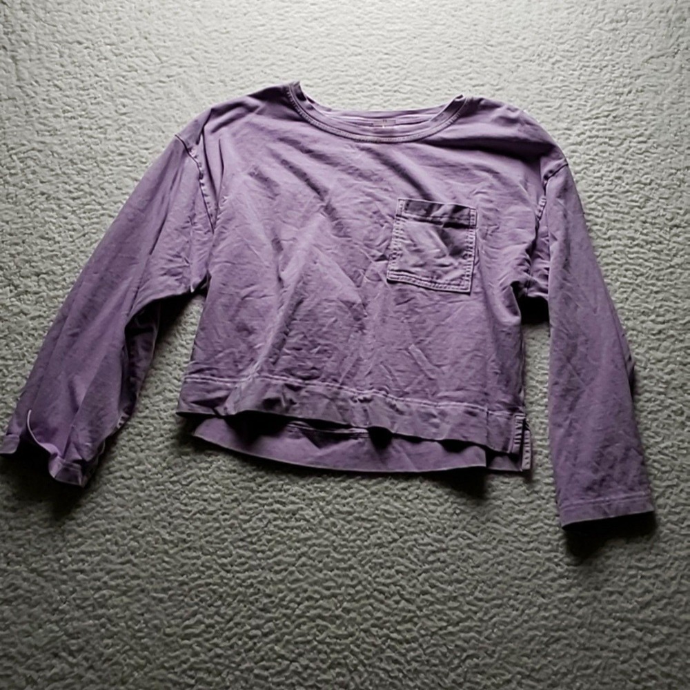 CALIA‎ Shirt Womens Medium Purple Cropped Long Sleeve Pocket Jersey Tee Top